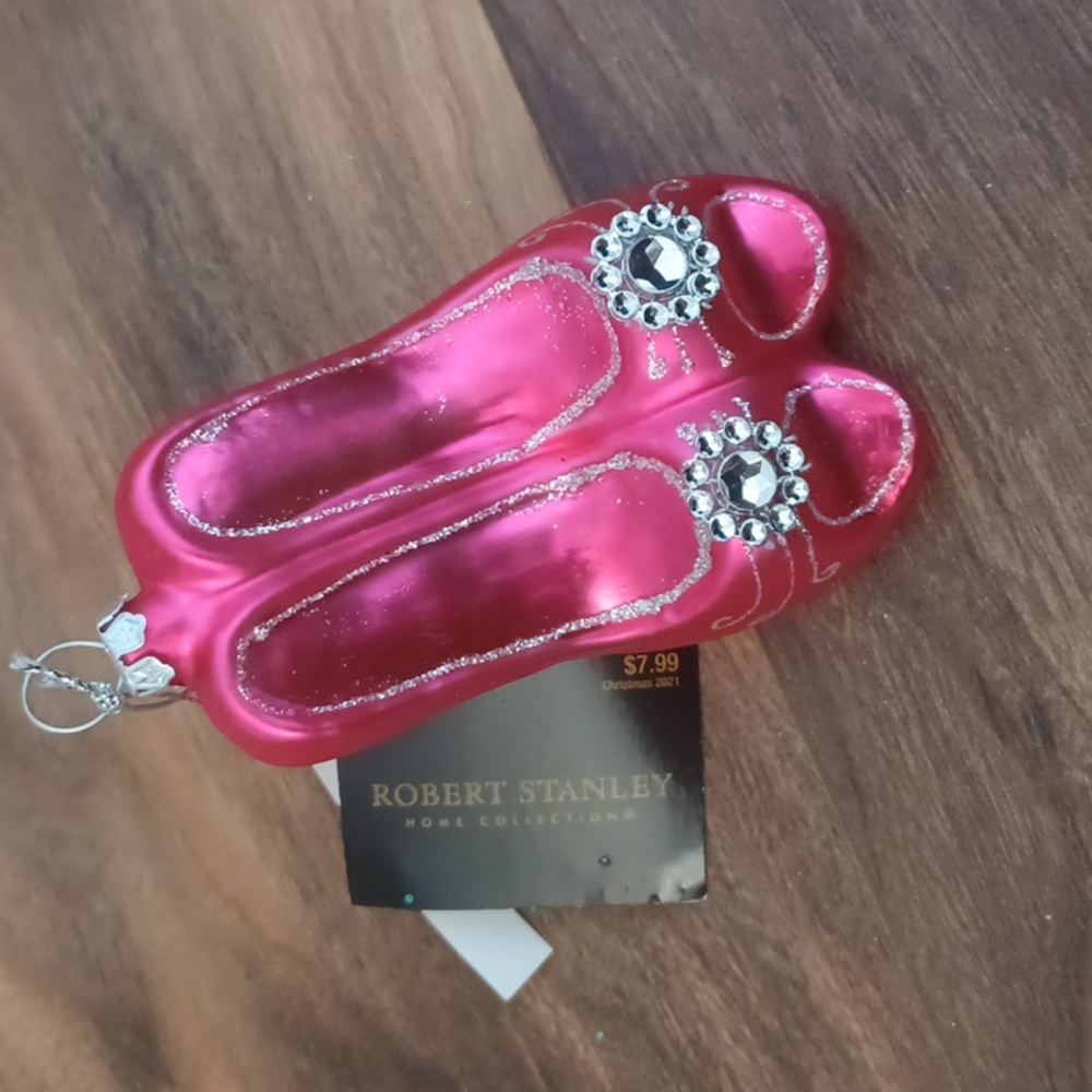 Robert Stanley Christmas Ornament Blown Glass Pink Glitter High Heel 4" Shoes
